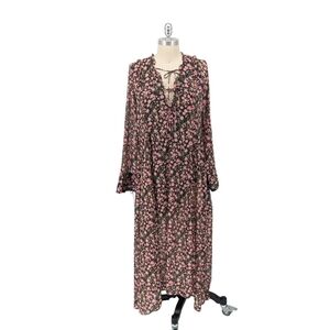 Arket Floral Maxi Dress Black Pink 38/8 bow bohemian resortwear coastal cowgirl